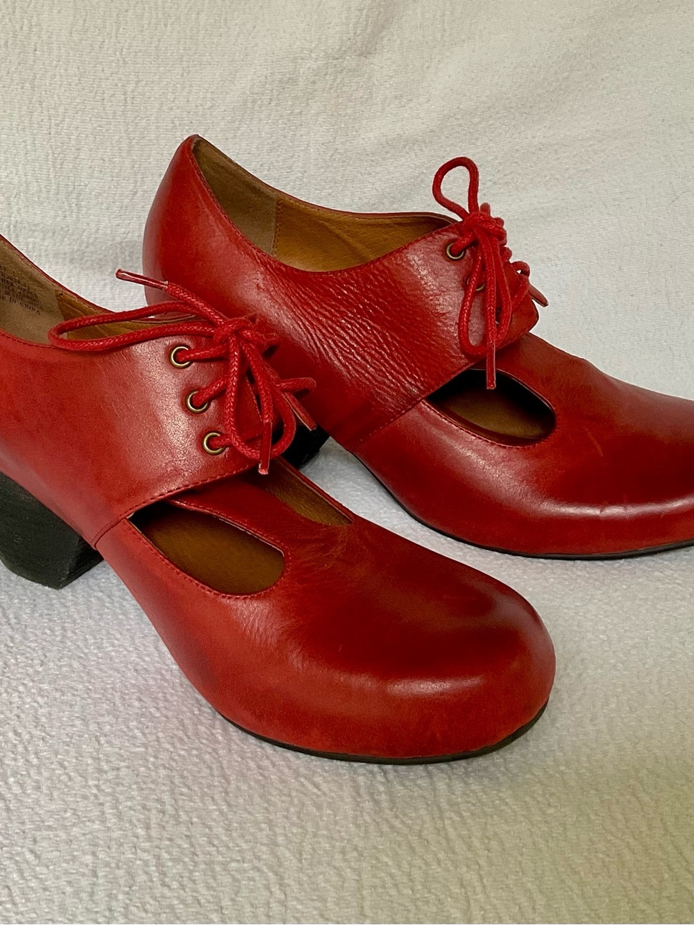 Miz Mooz Red Lace-Up Mid Block Heel Shoes